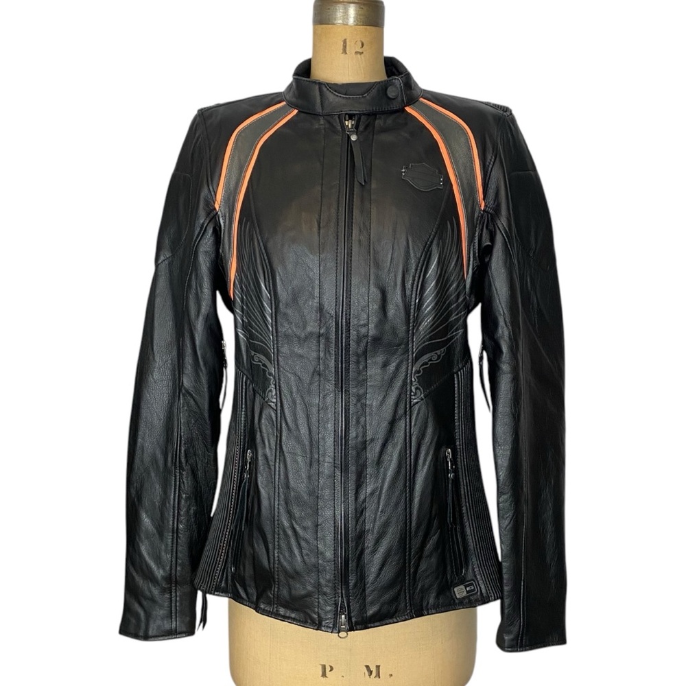 Harley Davidson Women Dimension RCS Black Leather Riding Jacket Size L Tall